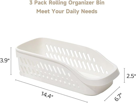 3 Pack Pantry Organizers and Storage with Wheels Pull Out Kitchen Cabinet Organizers and Storage Multi-purpose Rolling Organizer Bin for Food, Snack, Cleaning Supplies
