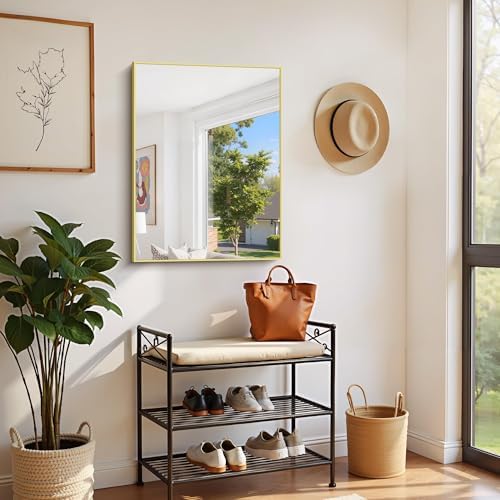 COFENY Gold Bathroom Mirror for Wall, 24x32 Inch Rectangle Mirror with Metal Frame, Modern Vanity Mirrors for Bathroom Living Room, Entryway Hangs Horizontal or Vertical