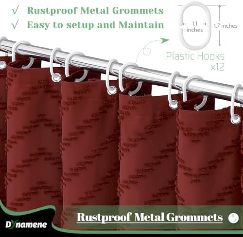 Dynamene Boho Farmhouse Shower Curtain Tufted Chevron 72"x72" Burgundy