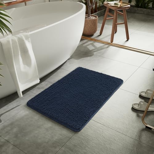 LOCHAS Luxury Bathroom Rug Shaggy Bath Mat 24 x 17 Inch, Navy