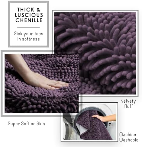 Hearth & Harbor Bathroom Rugs, Chenille Bath Mat - Machine Washable Bath Mats for Bathroom Non-Slip Backing Rubber, Quick Dry Bathroom Mat