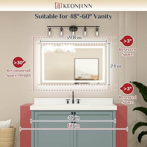 Keonjinn 40x24 Inch LED Bathroom Mirror with Lights, Frontlit & Backlit