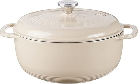 Lodge Essential Enamel Cast Iron Dutch Oven with Lid 7.5 Quart - Oven-Safe Enamel Cookware up to 500° F - Heat-Retaining Braising & Roasting Pot - Non-Toxic Cookware - Sandalwood