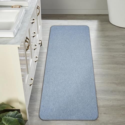 Bosap Bath Mat,Ultra Thin Bathroom Runner Rugs,Large Bath Mats for Bathroom,Quick Dry,Non-Slip,Machine Washable,Low Pile,Bath Rug,Shower Outside,Sink,Home Decor Accessories.Blue,1'5"x4'11"(17x59inch)