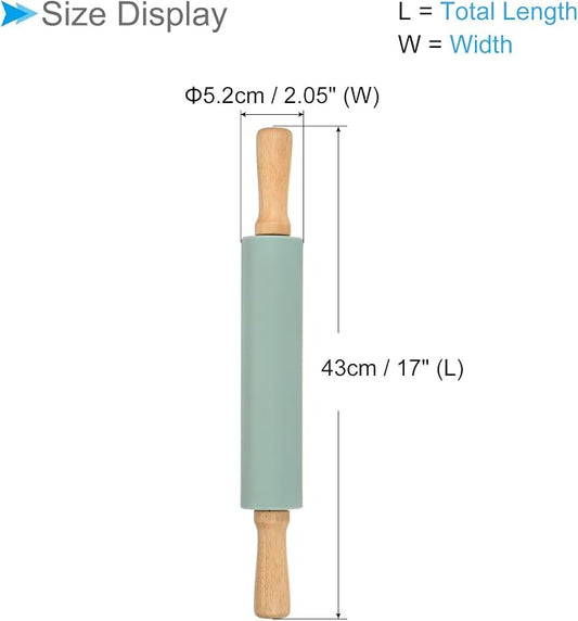 Silicone Rolling Pins, 17" Length, Silicone & Oak Non-Stick Ergonomic Wooden Handle Fondant Dough Roller Dark Green - (Applications: for Baking DIY Projects)