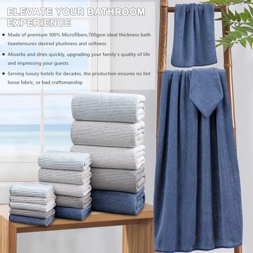 Jessy Home 2 Pack Navy Hand Towel Set 16x31,Ultra Soft Microfiber Towel for Bathroom Highly Absorbent & Quick Dry Hand Face Towel,Multi-Purpose Luxury Premium Towel for Kitchen,Hotel,Shower,Spa,Gym