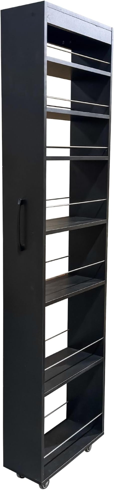 7 Tier Pull Out Cabinet Organizer, Pull Out Spice Rack, Rolling Kitchen Pantry Storage Cabinet, Open Shelf for Kitchen, Narrow Spaces, Wood Spice Rack Next to Fridge, Black