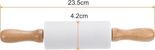 HARFINGTON Silicone Rolling Pins for Baking 9.25 Inch Non-Stick Silicone Surface Wooden Handle Rolling Pin Small Roller Playdough Rolling Pins for Fondant Kitchen Dough Pizza, White
