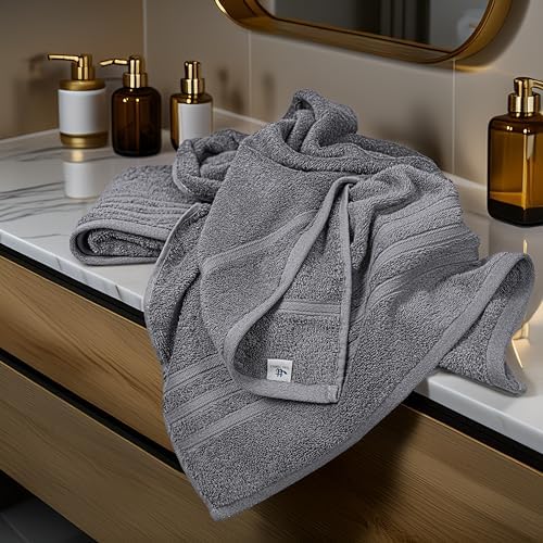 Tens Towels 4 Piece Bath Towels 27x54 Inches, Dark Grey