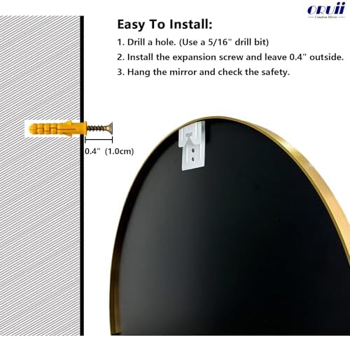 Oruii Round Mirror, 24 inch Glold Circle Mirror, Bruhsed Gold Metal Frame
