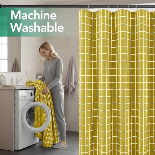 Fabric Farmhouse Shower Curtain-Extra Long Shower Curtains Bathroom Gold