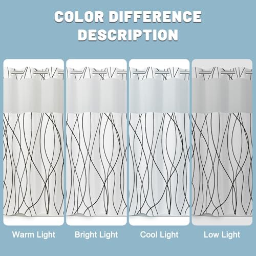 LXBNI Black White No Hook Shower Curtain with Liner, 71 x 80 Inch