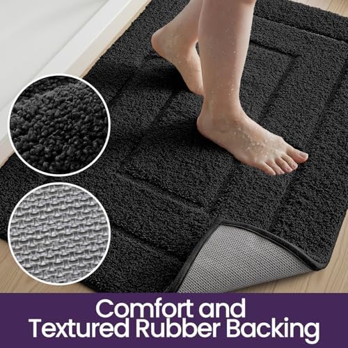DEXI Bathroom Rugs 32x20, Non-Slip and Absorbent Bath Mat, Black