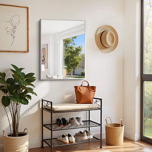 COFENY Silver Bathroom Mirror for Wall, 24x32 Inch Rectangle with Metal Frame, Modern Vanity for Bathroom Living Room, Entryway Hangs Horizontal or Vertical