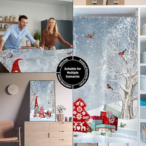 Winter Christmas Shower Curtain for Bathroom 72W*72H Inch Cute Gnome Cardinals Snowflake Snowy Bird Forest Holiday Decorations Bathtub Decor Waterproof Polyester Fabric Set