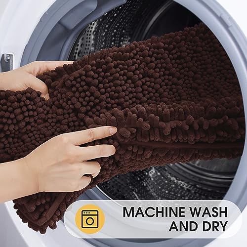 ACCUMTEK Upgrade Luxury Brown Bathroom Rug Mat 36"x24", Ultra Soft Thick Absorbent Bath Mats, Non Slip Chenille Toilet Mat for Bathroom, Bedroom, Kitchen, Shower, Tub