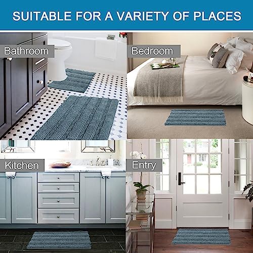 H.VERSAILTEX Bathroom Rugs Bath Rug Set 2 Piece Bathroom Contour Rug Toilet Mat Sets Non Slip Contour Bath Rug Ultra Thick Water Absorbent Striped Bath Mats(36" x 24" Plus 20" x 24" U, Stone Blue)