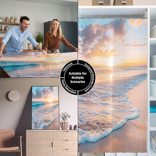 Extra Long Ocean Beach Coastal Seaside Nautical Shower Curtain for Bathroom 72W*84H Inch Summer Sunset Seacoast Beachy Waves Seascape Nature Cool Bathtub Decor Waterproof Polyester Fabric Set