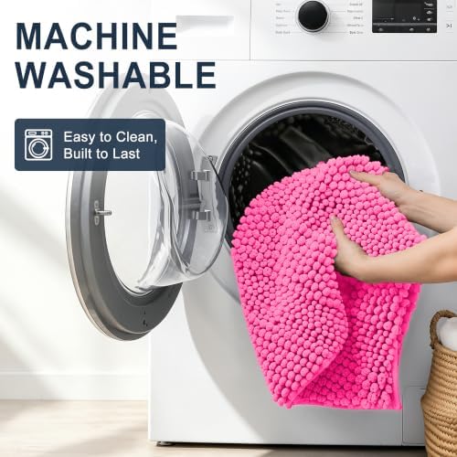 Smiry Thick Small Chenille Bathroom Rugs 24x16, Soft Bath Mat, Hot Pink