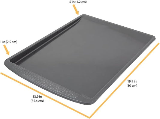 Chicago Metallic Everyday Nonstick Cookie Sheet Pan, Large 13x18 Inch Half Sheet Baking Pan, Carbon Steel with Silicone Coating, Flat Edge Cookie Slider, Oven Safe to 450F