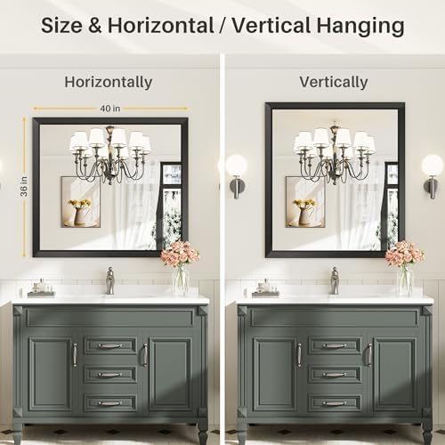 Briivue Black Metal Framed Bathroom Wall Mirror, 40x36 Inch
