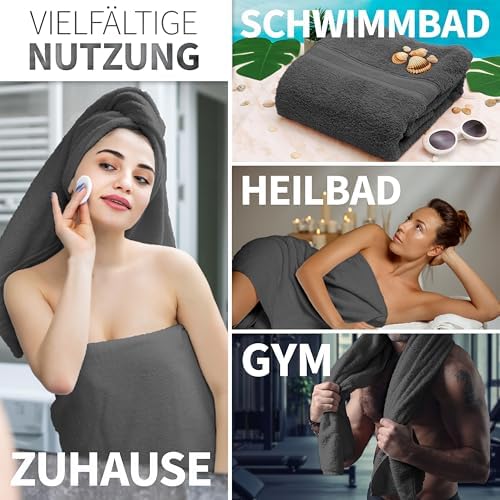 Pack of 2 Bath Towels - 100% Cotton, 500 g/m² - Soft, Absorbent & Durable - for Home, Sauna & Travel - 27 x 54 in (Anthrazite Grey)