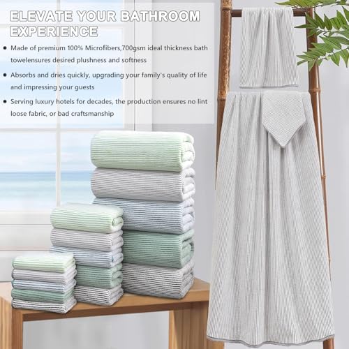 8-Piece Premium Towel Set for Bathroom|2 Oversized Large Bath Sheet,2 Hand Towels,4 Washcloths|Soft Cozy Highly Absorbent Fast Dry Microfiber Shower Towel Set for Hotel Bathroom Essentials,Beige White
