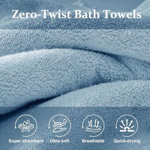 COZYART Luxury Bath Towels 4 PCS, 27x54 650 GSM Turkish Cotton, Light Blue