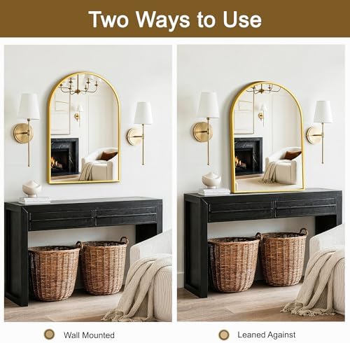 FGU Arched Bathroom Mirror for Over Sink 30"x20" Gold Vanity Mirror
