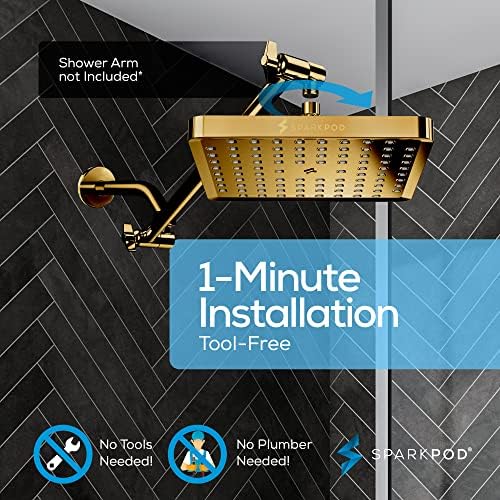SparkPod Rain Shower Head, 8 Inch Square, Egyptian Gold Finish