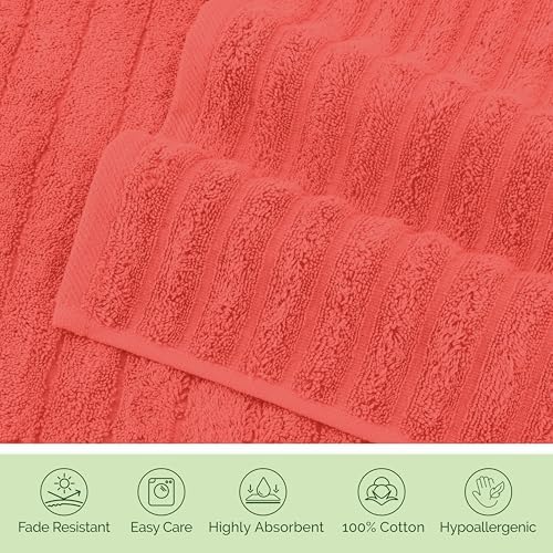 Elegant Comfort 100% Turkish Cotton Corduroy Ribbed Luxury Washcloths 6 Pack Soft 13 x 13 Inch - Higly Absorbent, Durable, Quick Dry, Spa Premium Hotel Quality for Bathroom or Travel, Coral