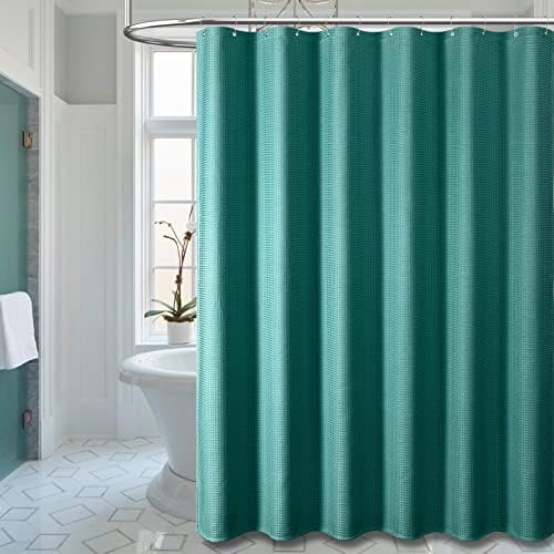 Dynamene Waffle Shower Curtain 256GSM Heavy Duty Fabric 72x72 Seaweed Green