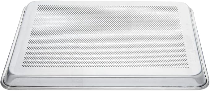 Restaurantware Met Lux 18 x 13 x 1 Inch Baking Sheet Pan 1 Perforated High Temp Baking Sheet - Half-Size Freezable Silver Aluminum Potato Chip Baking Tray Dishwasher-Friendly