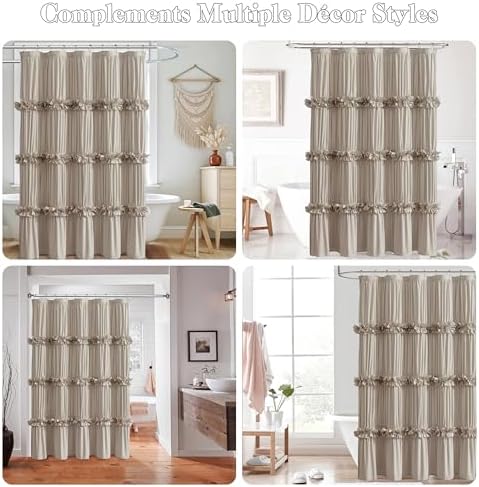 Homechoice Decor Camel Ruffle Shower Curtain 60" x 72" with 10 Buttonholes