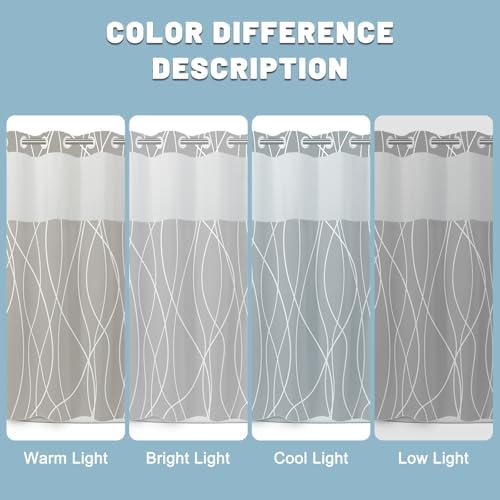 LXBNI Light Grey White No Hook Shower Curtain with Liner, 71 x 74 Inch
