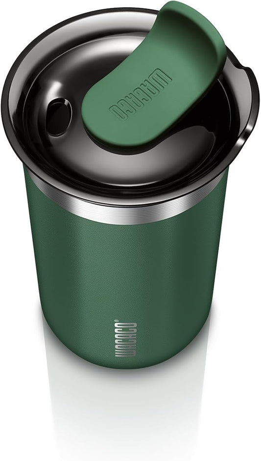 WACACO Octaroma Lungo Vacuum Insulated Coffee Mug, Double-wall Stainless Steel Travel Tumbler With Drinking Lid, 10 fl oz(300ml), Pomona Green