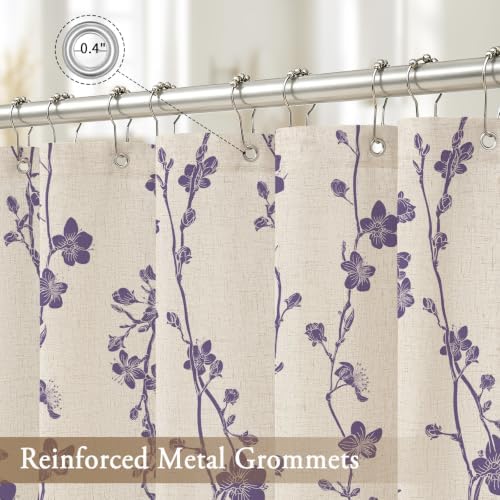 Gibelle Purple Farmhouse Linen Shower Curtain, Boho Floral Fabric, 72 x 78