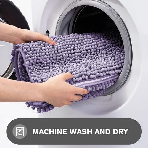 Bathroom Rugs Sets 2 Piece – Absorbent and Washable Bath Mat, Non-Slip, Thick Soft Chenille Bath Rugs for Bathroom Floor, Shower, Sink(17" x 24"+17" x 47", Lavender)