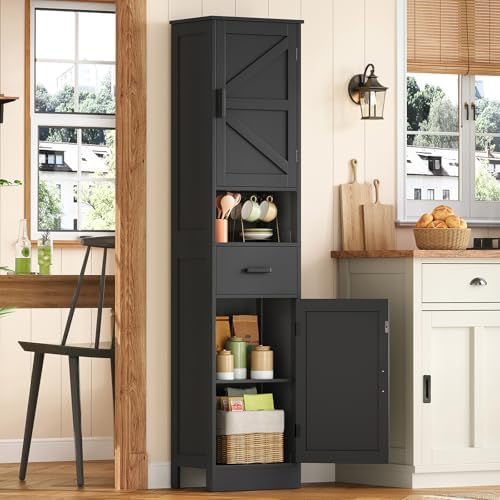 TEENFON 67" H Tall Bathroom Storage Cabinet with Barn Doors and Drawer