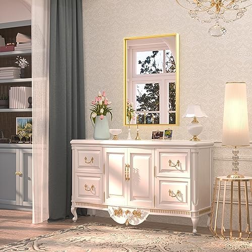 Keonjinn 16x24 Inch Gold Bathroom Mirror for Over Sink, Brushed Framed