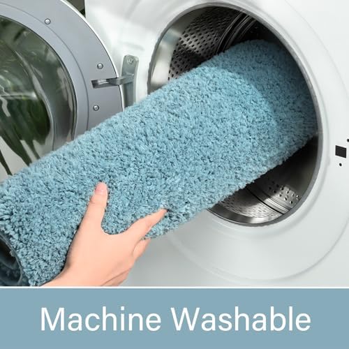 LOCHAS Bathroom Rug Runner 24x84 Inch, Bath Rugs Non Slip, Spa Blue