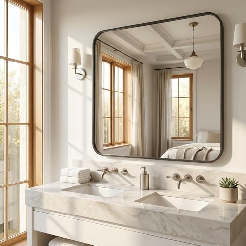 Koonmi Metal Framed Bathroom Mirror, 22"X30" Anti-Rust Bathroom Vanity Mirror, High-Definition Tempered Glass Bathroom Mirrors for Over Sink, Modern Decorative Wall Mirror for Restroom