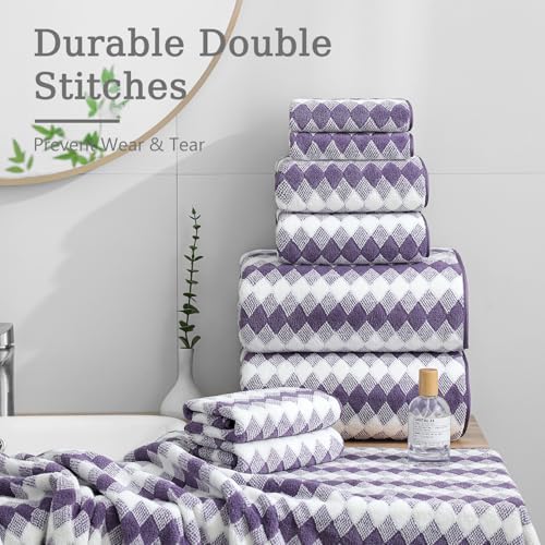 8 Piece Bathroom Towel Set |2 Oversized Bath Towels,2 Hand Towels,4 Washcloths| 600GSM Soft Hotel Towel Set Extra Large Bath Sheet for Bathroom,Highly Absorbent Quick Dry Bath Towel Collections,Plum
