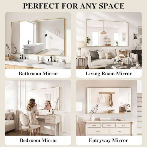 Koonmi Gold Mirrors for Wall, 30x30 Inch Bathroom Mirror, Rectangular Wall Mirror for Living Room Bedroom Bathroom, Hangs Horizontally or Vertically