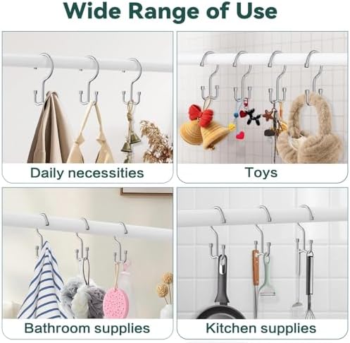 Goowin Shower Curtain Hooks, Shower Curtain Rings, Durable Rust Proof Shower Curtain Hangers, Shower Rings for Curtain, Double Glide Shower Hooks for Shower Curtain, Chrome, 24 Pack-Cylinders