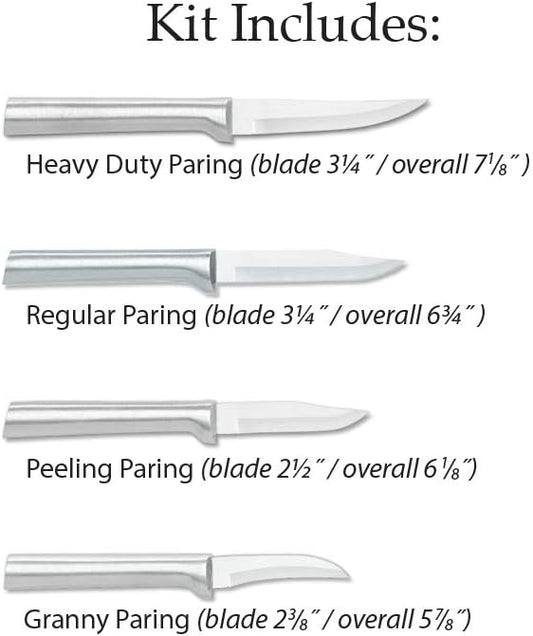 Rada Cutlery 4-Piece Granny, Peeling, Regular, and Heavy Duty Paring Knife Set, Stainless Steel Blades, Silver Handle