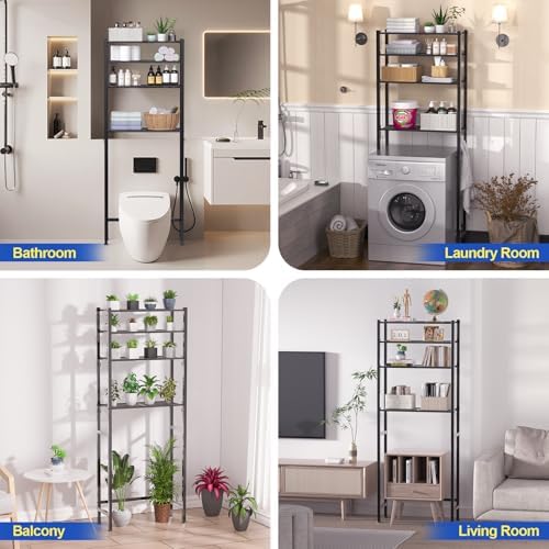 samstar 4 Tier Over The Toilet Storage Rack, Bathroom Organizer Shelves Cabinet Above Toilet, with Adjustable Height Freestanding Shelf Space Saver, Black