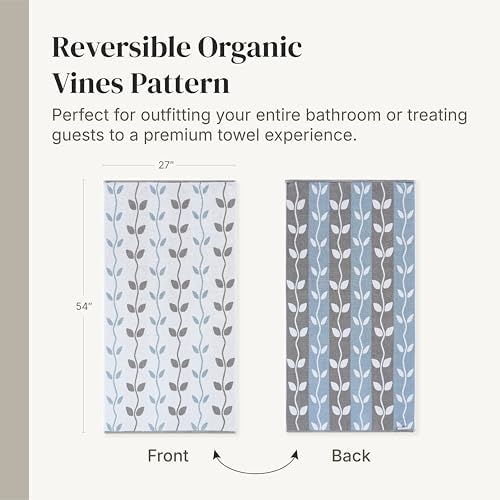 Modern Threads 6 Piece Bath Towel Set – Bathroom Set with 2 Bath Towels, 2 Hand Towels, and 2 Wash Cloths – 100% Cotton, Super Absorbent & Extra Soft – Reversible Natural Vine (Blue)