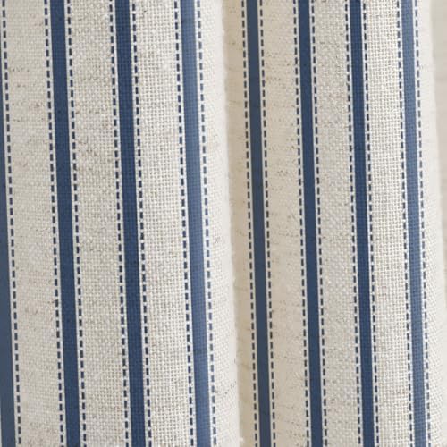 Farmhouse Striped Shower Curtain Navy Blue Vintage Linen Curtain 72W X 78L