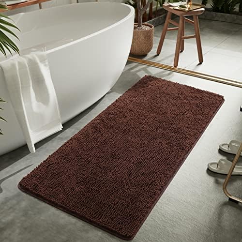LOCHAS Luxury Bathroom Rug Shaggy Bath Mat 24 x 70 Inch, Brown